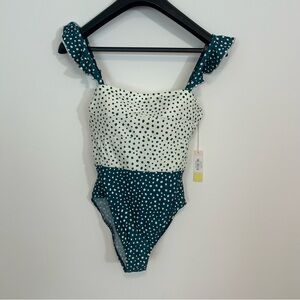 NWT Summersalt Ruffle Oasis Blue and White Polka Dot One Piece Swimsuit